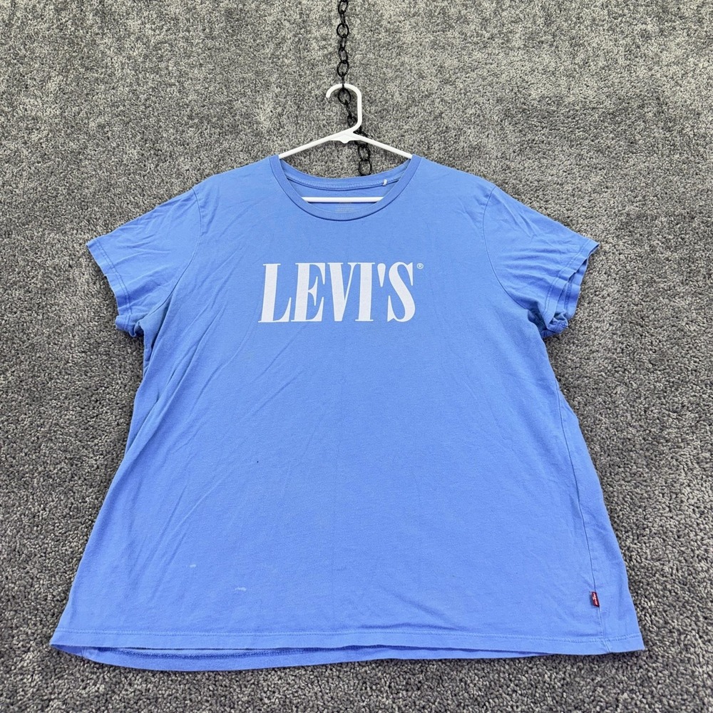 Levi's Shirt Womens XXL Blue Graphic Logo Short Sleeve Crew Neck Casual Tee